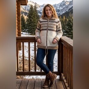 VINTAGE 70’S SAGA HAND KNIT ZIP UP NORDIC WOOL CARDIGAN Cozy Fair Isle Winter
